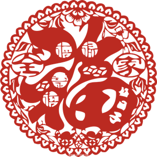 红色春节福字剪纸