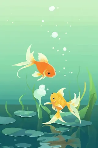 淡绿荷叶扁平清新金鱼背景