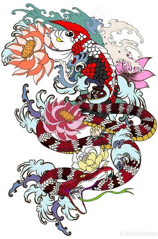 龙鱼相斗龙腾虎跃高清挂画壁纸高分辨率打印喷绘素材