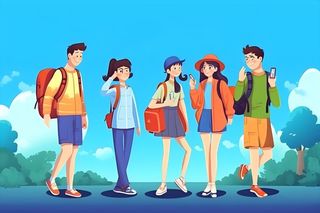 旅游青年学生天空蓝色背景