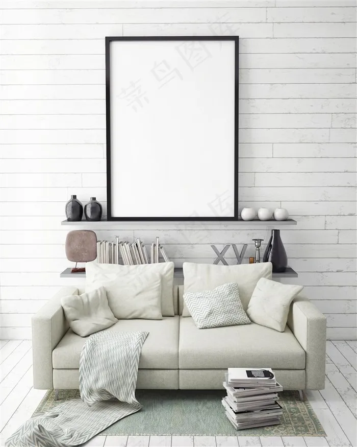 简约的白色沙发和白框