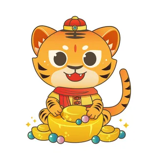 手绘2022虎年新年春节卡通老虎形象IP插画元素AI设计素材图案