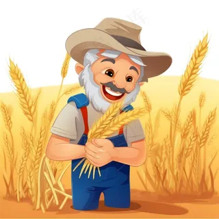 拾稻谷的农民伯伯小麦插画免抠