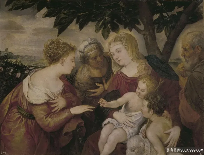 树林人物母女油画风景画