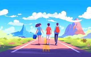 旅游青年学生天空蓝色背景