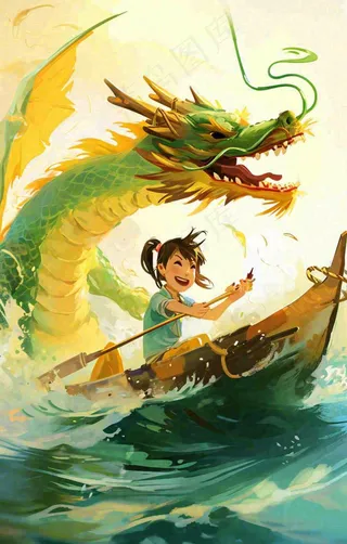 海上船只传说龙怪兽古风插画手绘