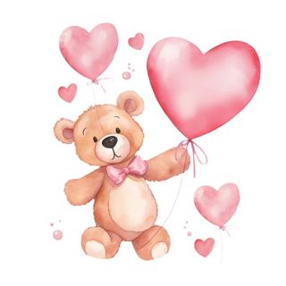 浪漫小熊爱心气球情人节免抠