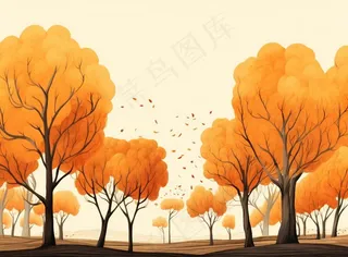 秋季树林黄色树叶卡通插画素材背景