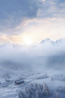 意境冬季雪景山脉背景