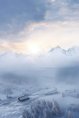 意境冬季雪景山脉背景