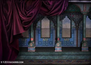 中式室内建筑画意背景图