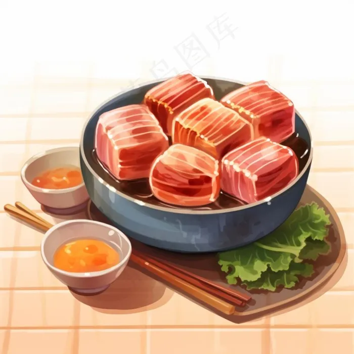 五花肉红烧肉美食食物插画素材背景(1024x1024)
