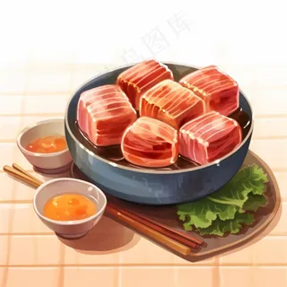 五花肉红烧肉美食食物插画素材背景