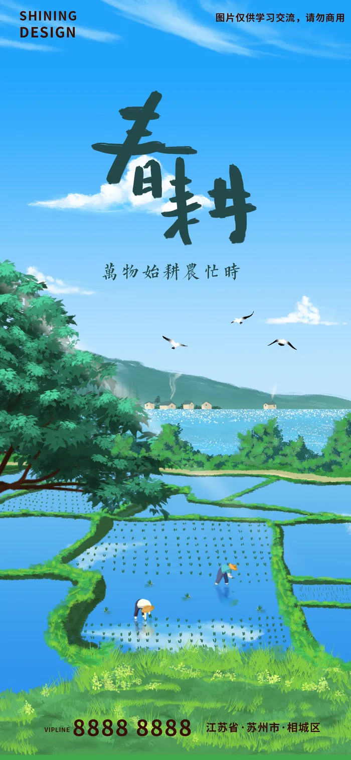 春耕农民种地插秧手绘插画海报