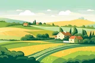 自然环境乡村扁平风景插画