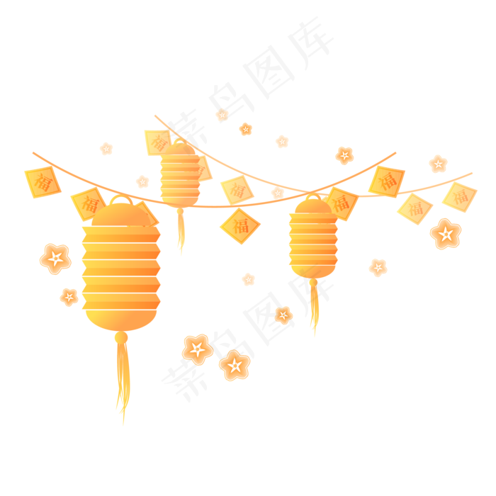 中国风 手绘 卡通元素 传统 复古红 灯笼装饰 PNG 免抠 