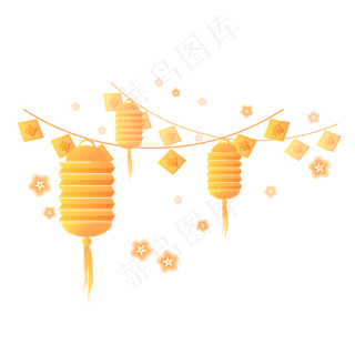 中国风 手绘 卡通元素 传统 复古红 灯笼装饰 PNG 免抠 