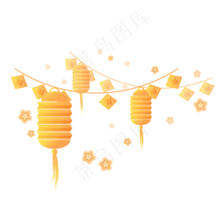 中国风 手绘 卡通元素 传统 复古红 灯笼装饰 PNG 免抠 