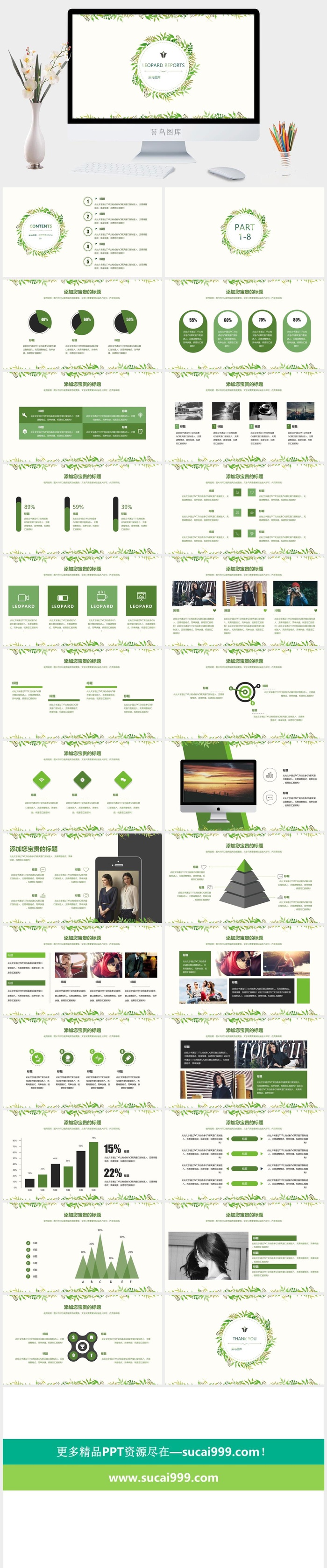 花朵小清新绿色精美简约实用商务通用商业计划书