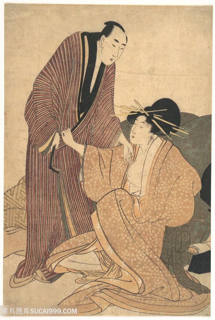 喜多川歌磨手绘夫妻装饰画
