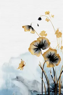 中国风意境线条金色荷花背景