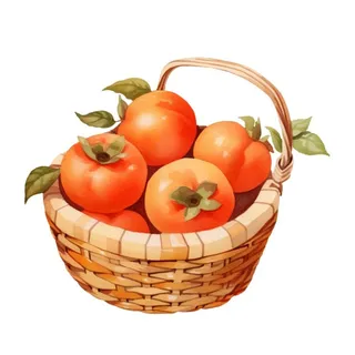 一篮柿子水果插画免抠