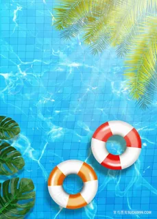 泳池救生圈夏天海报背景图片素材