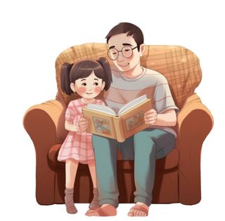 父亲孩子看书阅读元素插画