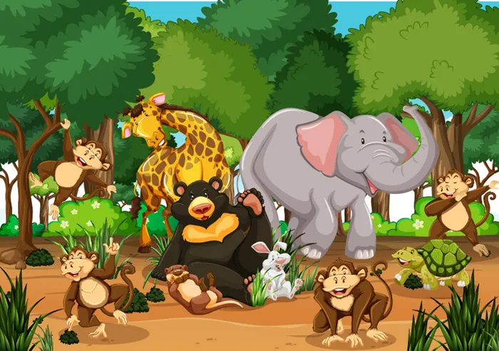 绿色林木可爱动物园eps,ai矢量模版下载