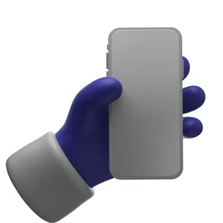 蓝色左手手持苹果手机插画展示样机