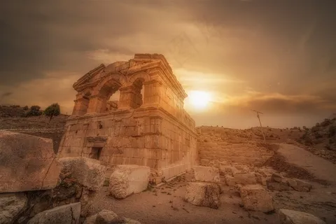 古代城堡桥梁建筑精美素材图