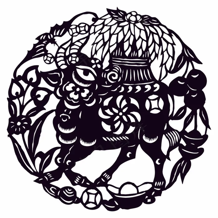 牛剪纸 剪纸风元素eps,ai矢量模版下载