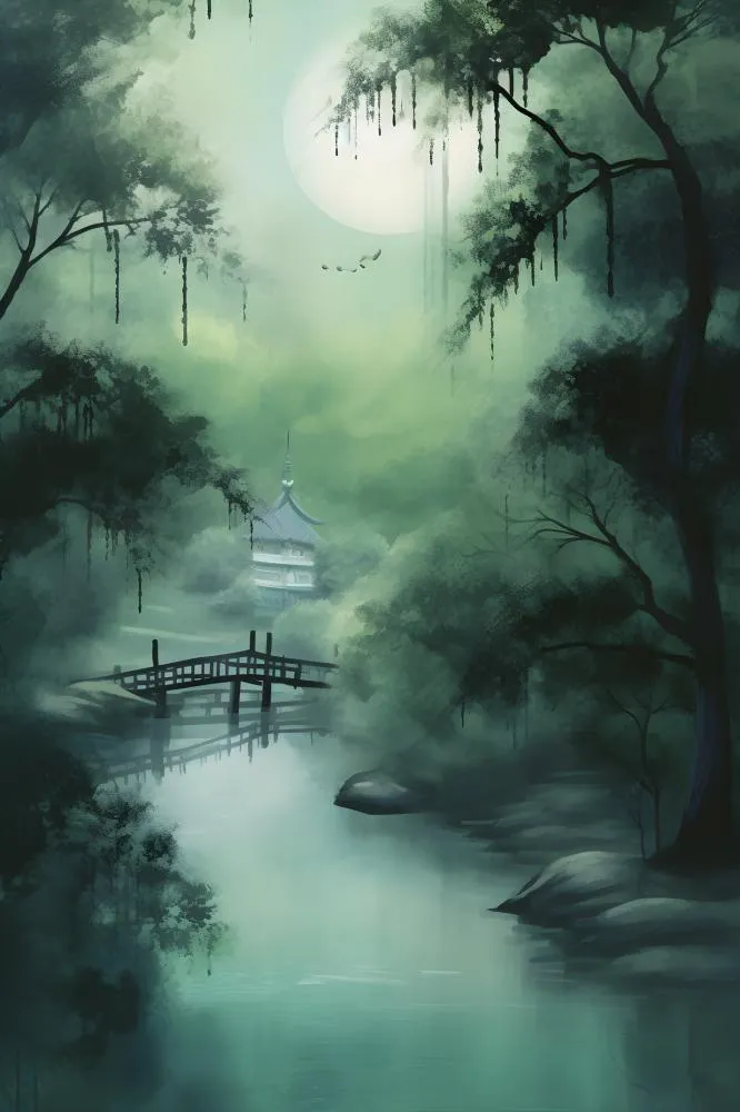 古风淡雅柳叶树青色空灵背景(2400x3600)