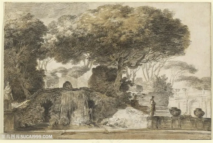 大树唯美素描风景画装饰画手绘插画