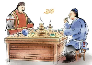 老北京古代火锅店水墨卡通插画