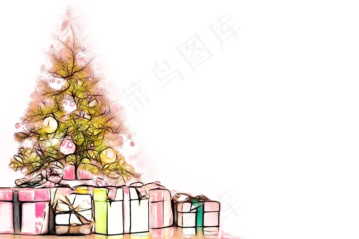 唯美圣诞树礼物背景图片