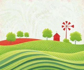 春天卡通蜡笔线性风格