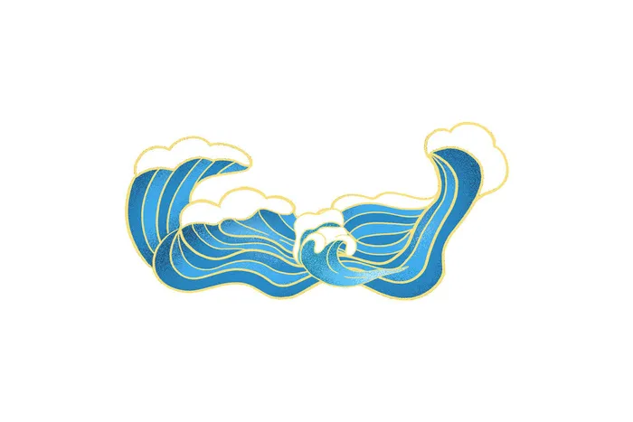 中国风国潮插画海浪波浪背景装饰浪花图案元素(1500x1000)psd模版下载