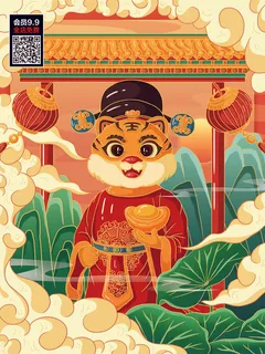虎年大吉2022虎年海报虎年发财金虎贺岁