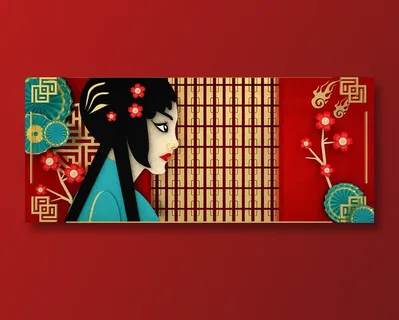 手绘国潮风展板人物电商首页背景