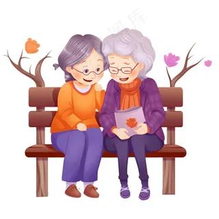 老年人椅子母女插画免抠