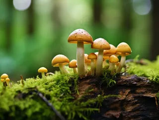 森林蘑菇枯木树干青苔苔藓摄影图