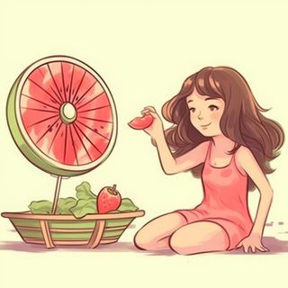 夏日女孩西瓜风扇背景