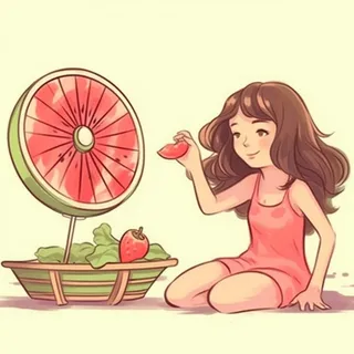 夏日女孩西瓜风扇背景