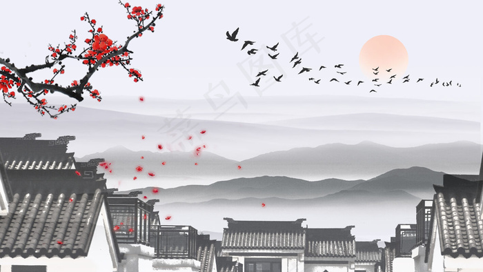 古风建筑插画psd模版下载