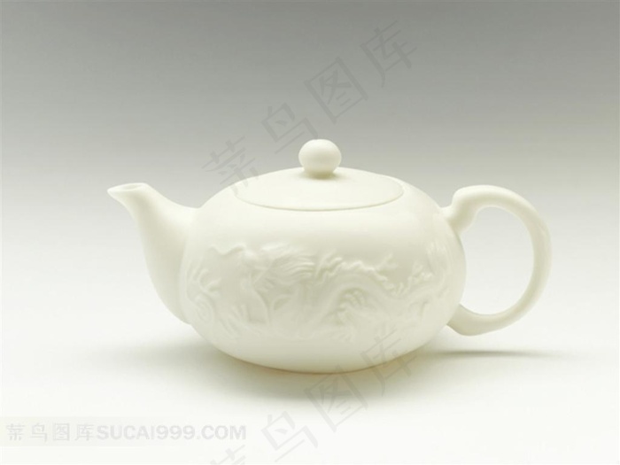 龙纹精美白瓷茶壶
