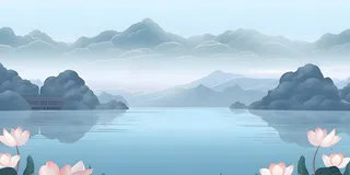 山水花荷花风景古典背景