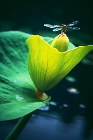 简约小清新荷叶蜻蜓绿色背景