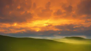 黄昏下草原风景插画壁纸