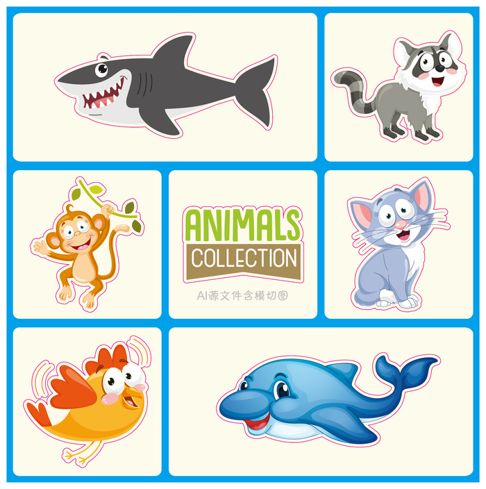 卡通动物不干胶标签贴纸